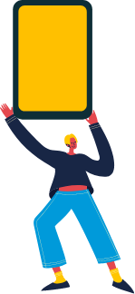 サイネージを掲げる女性のイラスト